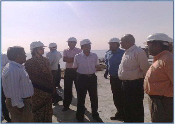 Divisional Railway Manager, Western Railway (second from left), Divisional Officers and senior Rail Vikas   Nigam Limited officials discussing at site progress on the Adani Petronet (Dahej) Port facilities with Adani Petronet Management